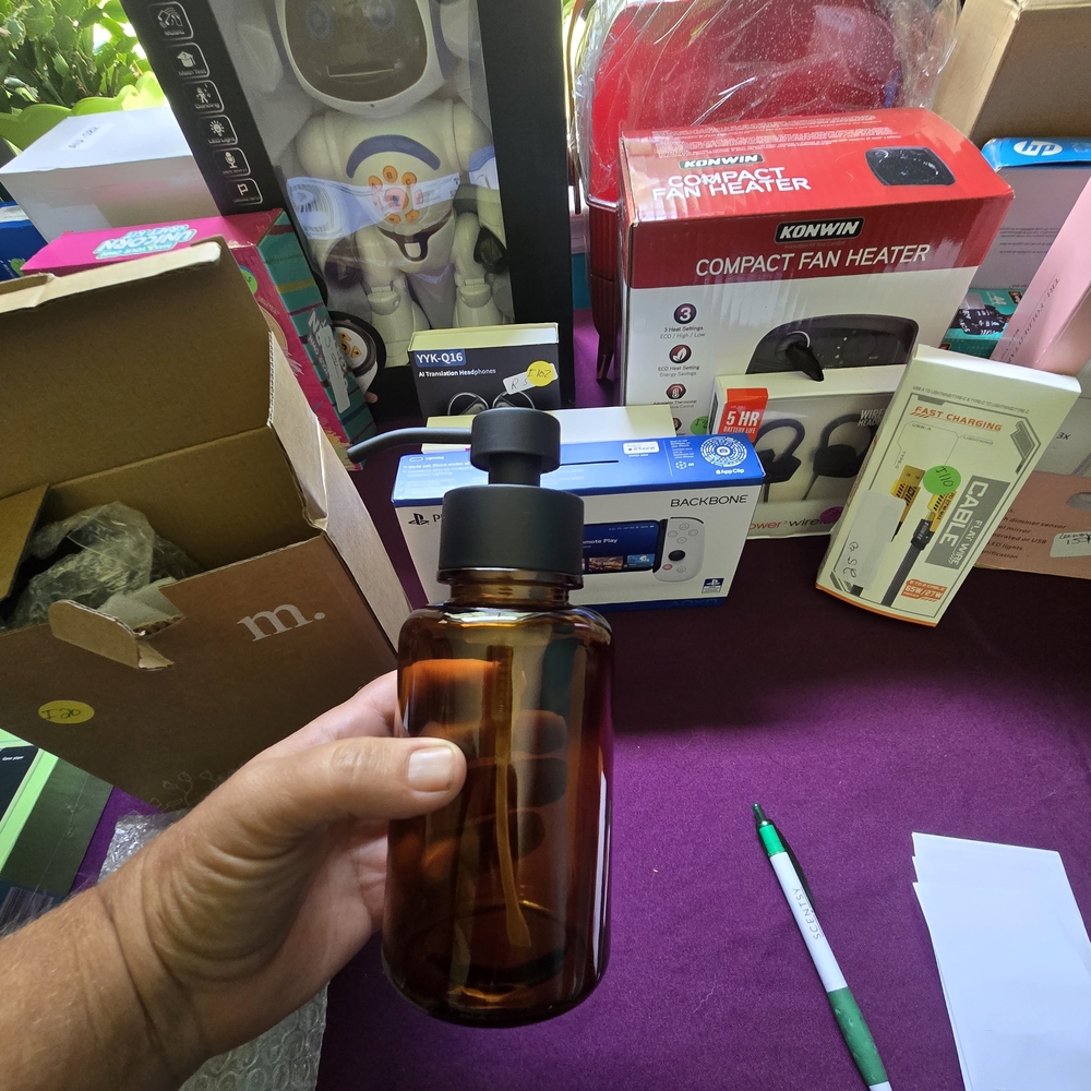 Source Unknown Amber Glass Soap Dispenser